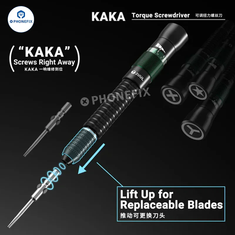 2UUL KAKA 조정 가능한 토크 스크루 드라이버 전화 수리 도구 iPhone 전자 분해 도구 용 0.6mm 0.8mm 1.2mm 스크루 드라이버