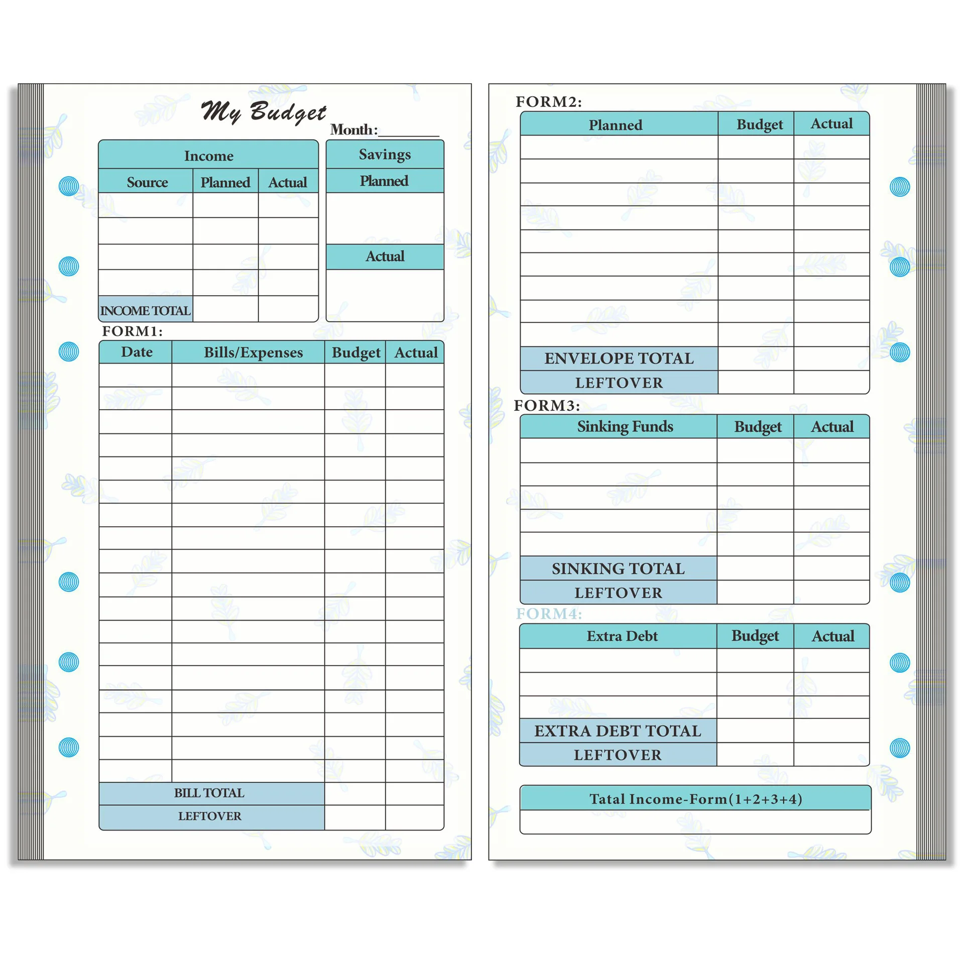 Recharge de cahier de cuir chevelu, page intérieure de classeur à spirale, hebdomadaire, mensuel, budgétisation de papier, évaluation d'argent, horizon