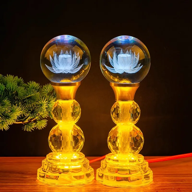 USB Buddhist Altar Light Color Changing Crystal Lotus Lamp， Electric Puja Lamp with 7 Colors, Home Meditation Decor
