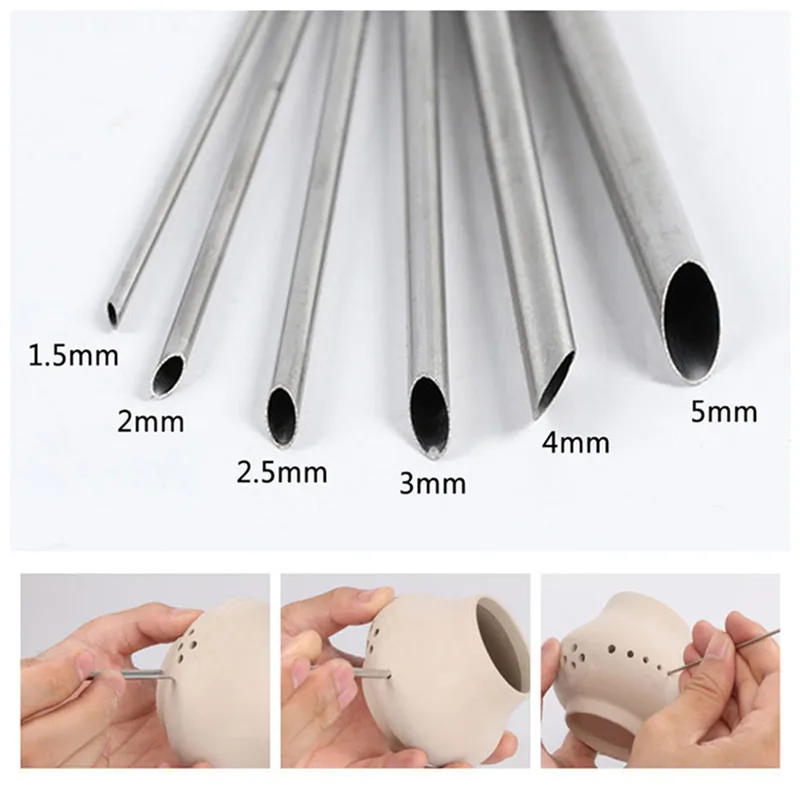 Stainless Steel Hole Puncher Carving Sculpture Modeling Pottery Cutting and Punching Ceramic Polymer Clay Tools 6 Pieces/set