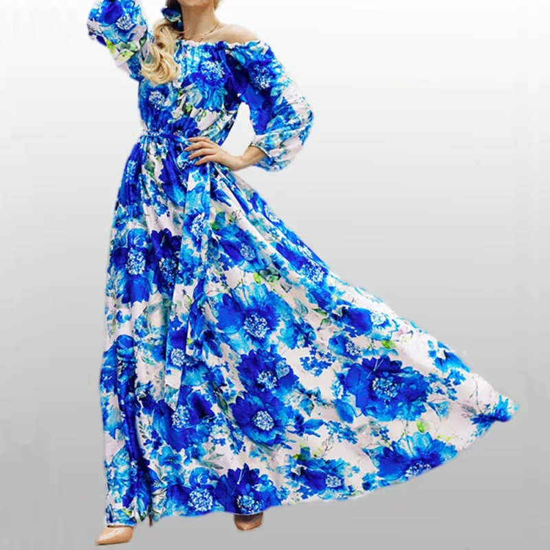 

Casual Floral Print Sexy Backless Ruffles Summer Party Maxi Dresses Womens 2023 Chic Boho Femininos Elegant Vestidos Robe