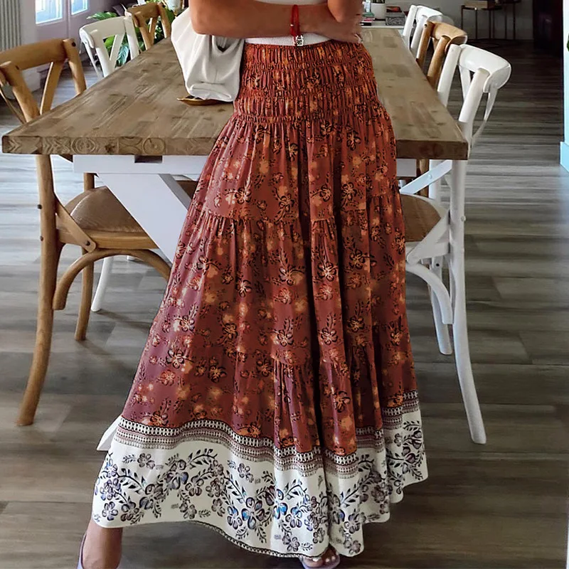 

New Arrivals Niche Design Delicate Summer Women's Bohemian Ethnic Style Long Skirt Fashion Casual Printing Long Dress