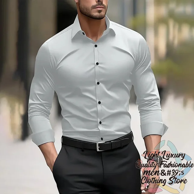 19-color men's shirt formal solid color wedding outdoor black navy blue dark green business long-sleeved top clothing XS-6XL 2