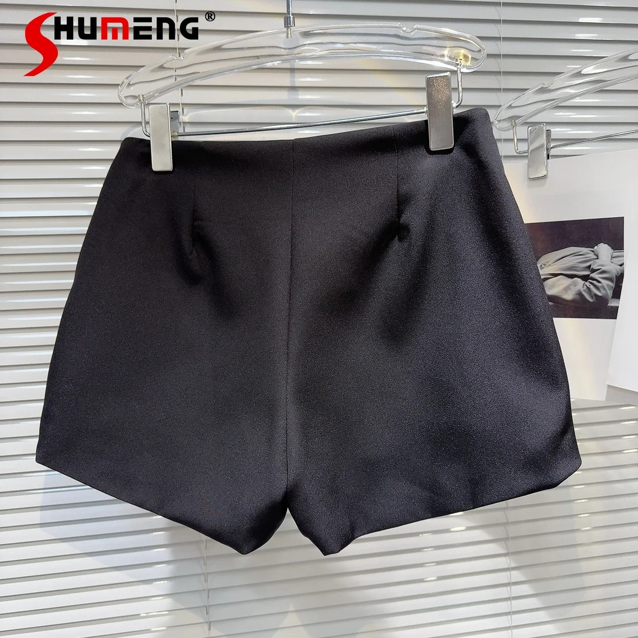 Summer Elegant Red 3D Rose Flowers Short Pantskirt Woman 2024 Spring New Socialite Clothes High Waisted Black Shorts for Women
