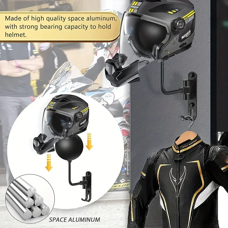Helmet Hanger Wall Mount 180&deg; Motorcycle Bicycle Helmet Rack Motorbike Cycling Clothes Coat Jacket Cap Bag Wig Key Display Rack