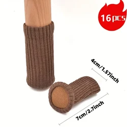 Black Knitted Furniture Leg Socks - Double Thickness Floor Protectors, High Elastic Chair Covers (Set of 16) (Brown - 16Pcs)