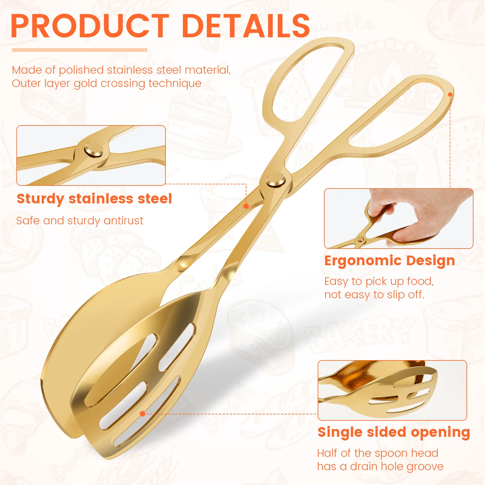 2Pcs Stainless Steel Food Tongs Kitchen Grill 10 Inch food grade Buffet Serving Tongs for BBQ salad breads Kitchen Cooking Tools