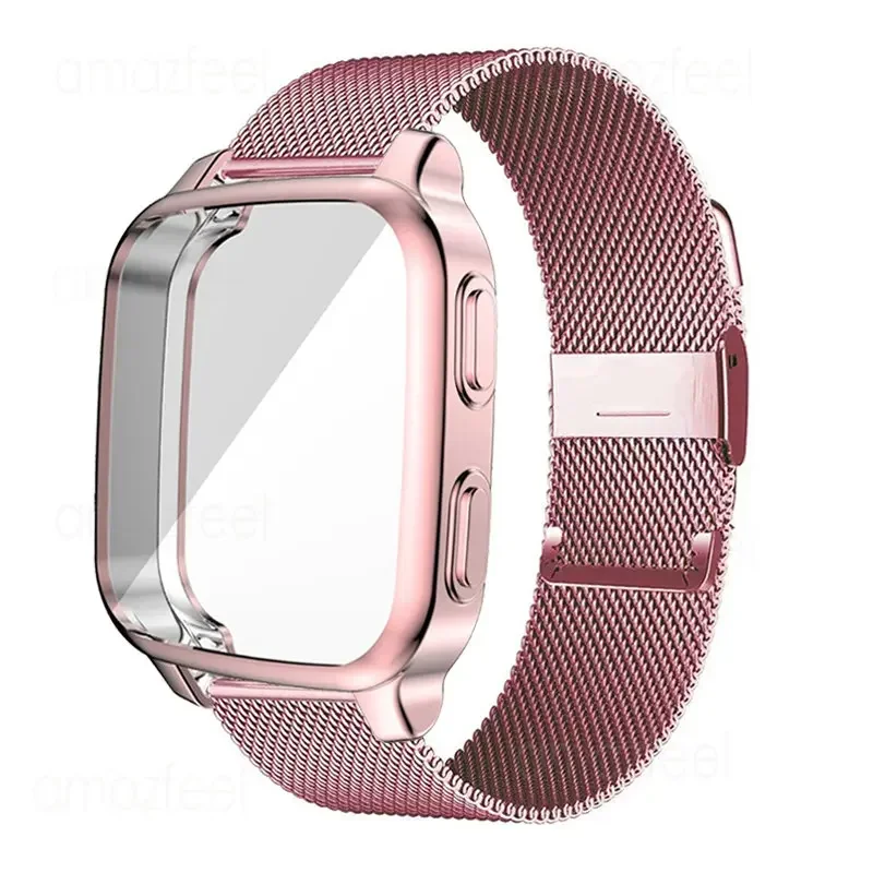 Garmin Venu Sq SQ2 용 금속 스트랩 + 케이스 보호대 Garmin Venu Sq 음악 팔찌 풀 커버 프레임 용 스마트 시계 액세서리