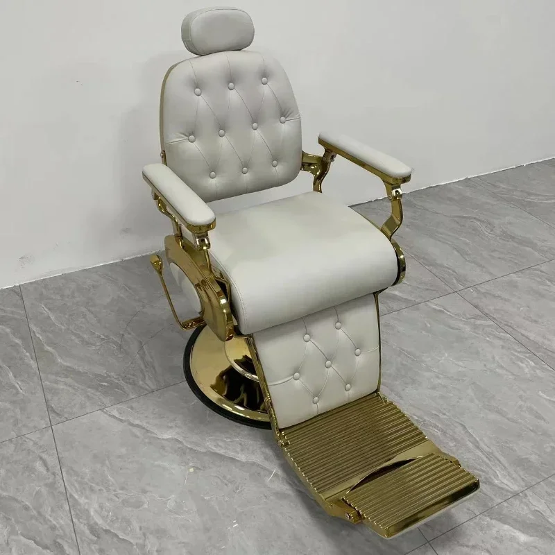 

Beautician Swivel Barber Chair Golden Luxury Auxiliary Reclining Lounge Barber Chair Beautiful Eyelash Silla Giratoria Furniture