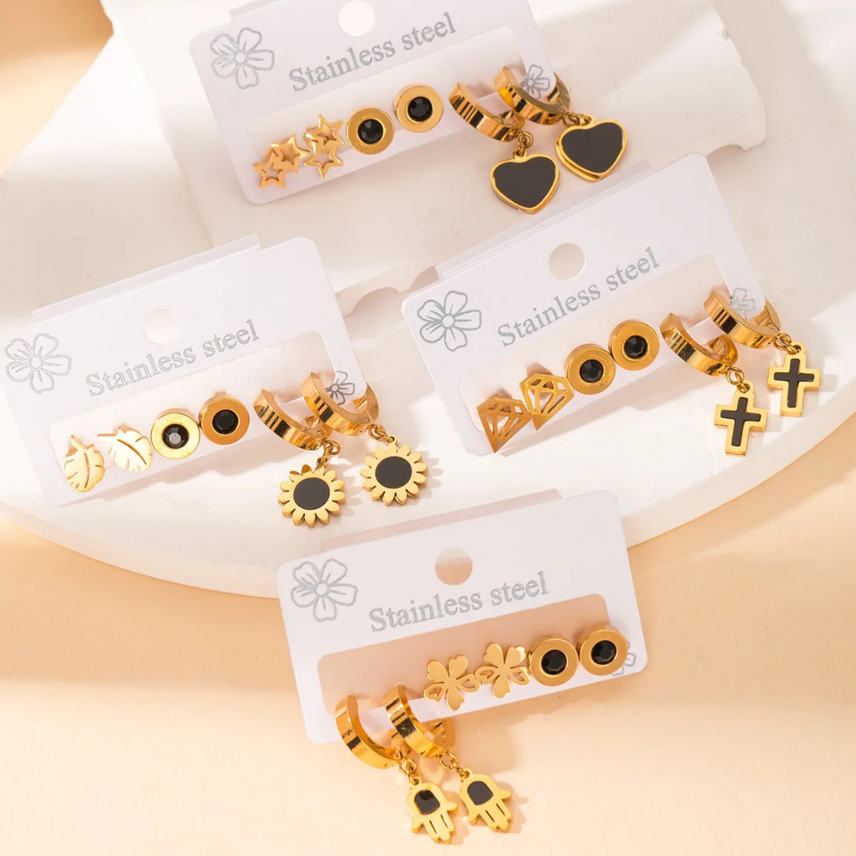 Chic Stylish 316L Stainless Steel 6 Pieces Star Cross Flower Pendant Earrings for Women French Special Jewelry Gifts Wholesale 1
