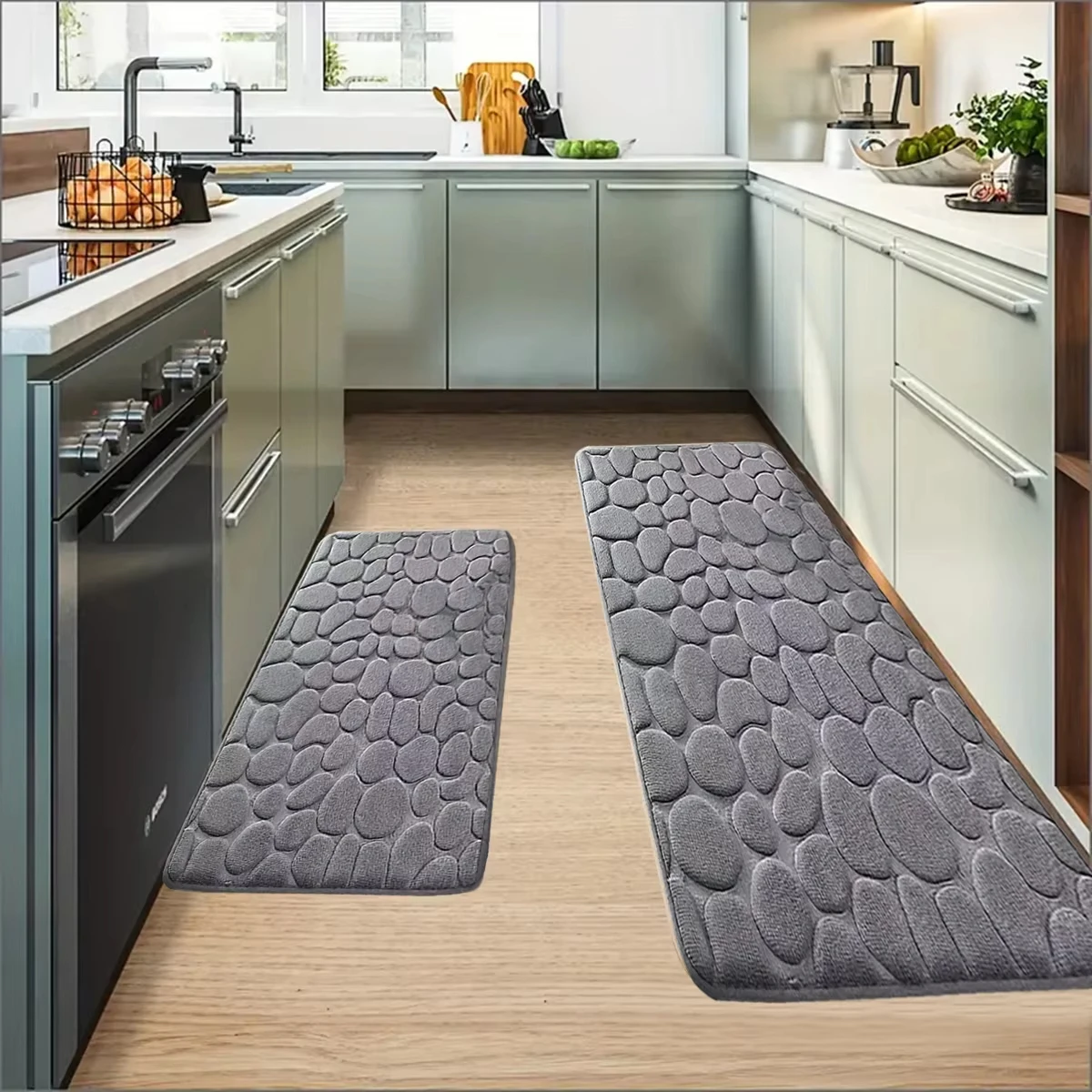 Kitchen Mat 1pc Cobblestone Design Soft Washable Anti-Skid Absorbent Home Decor Rug