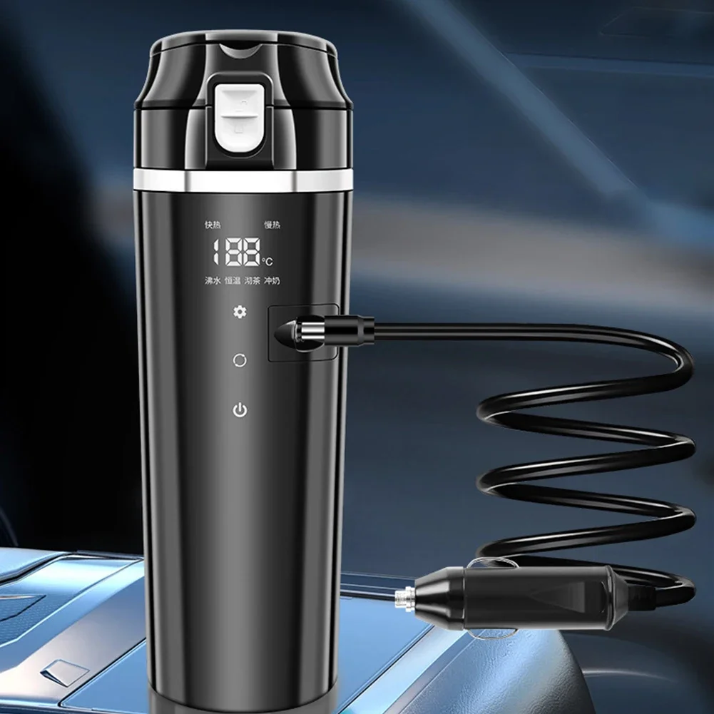 12V/24V 차량용 가열 스마트 머그컵 디지털 LCD 디스플레이 커피/우유 가열 주전자 스마트 온도 조절 보온컵 스테인리스 스틸