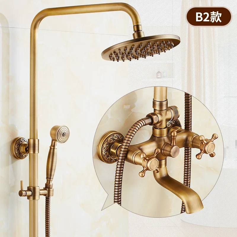 ZGRK Classic Rainfall Shower Set Antique Bronze Bath Shower Faucet Set Copper Wall Mounted Swivel Spout Mixer Tap System