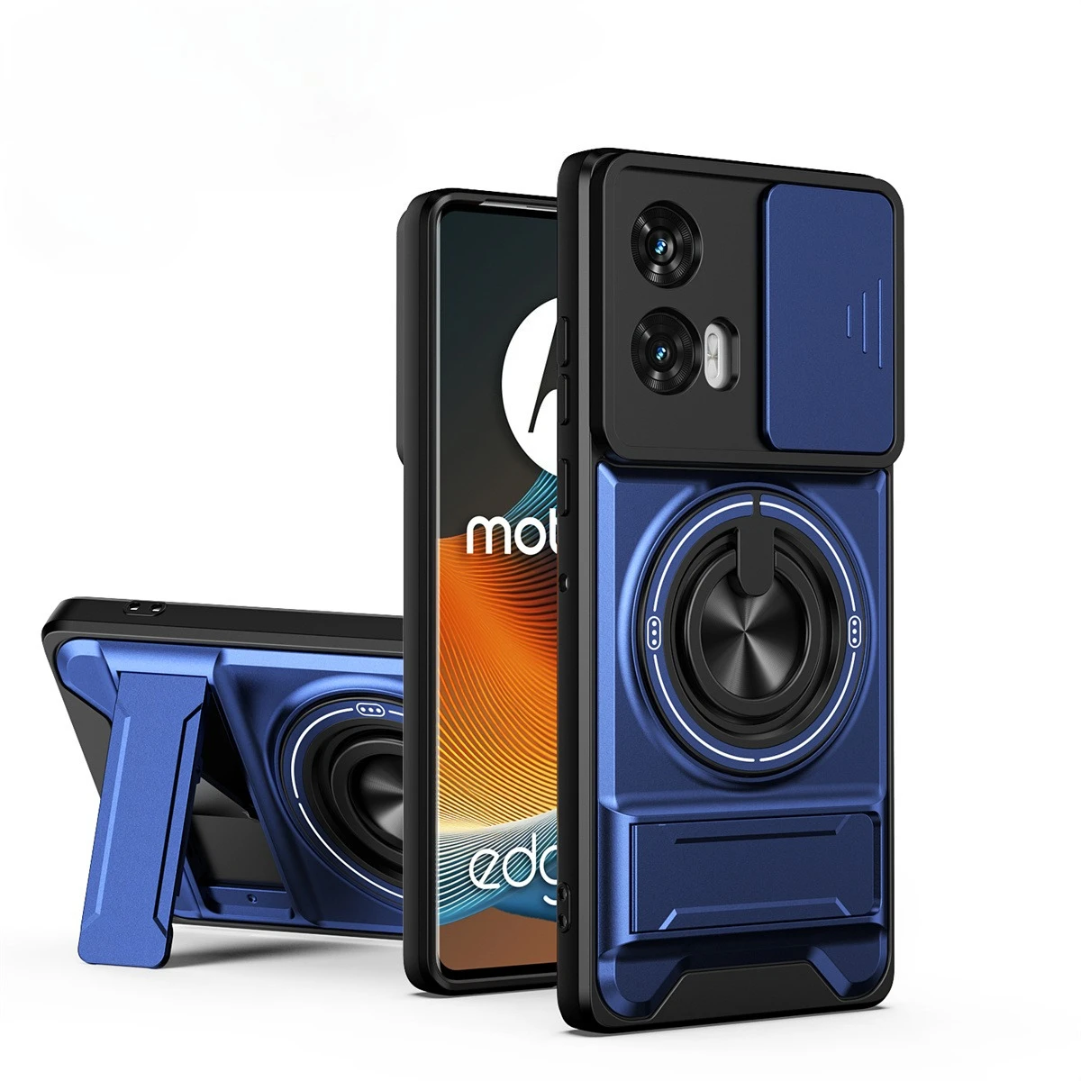 Rugged Shockproof Phone Case with Slide Lens Protector and Stand