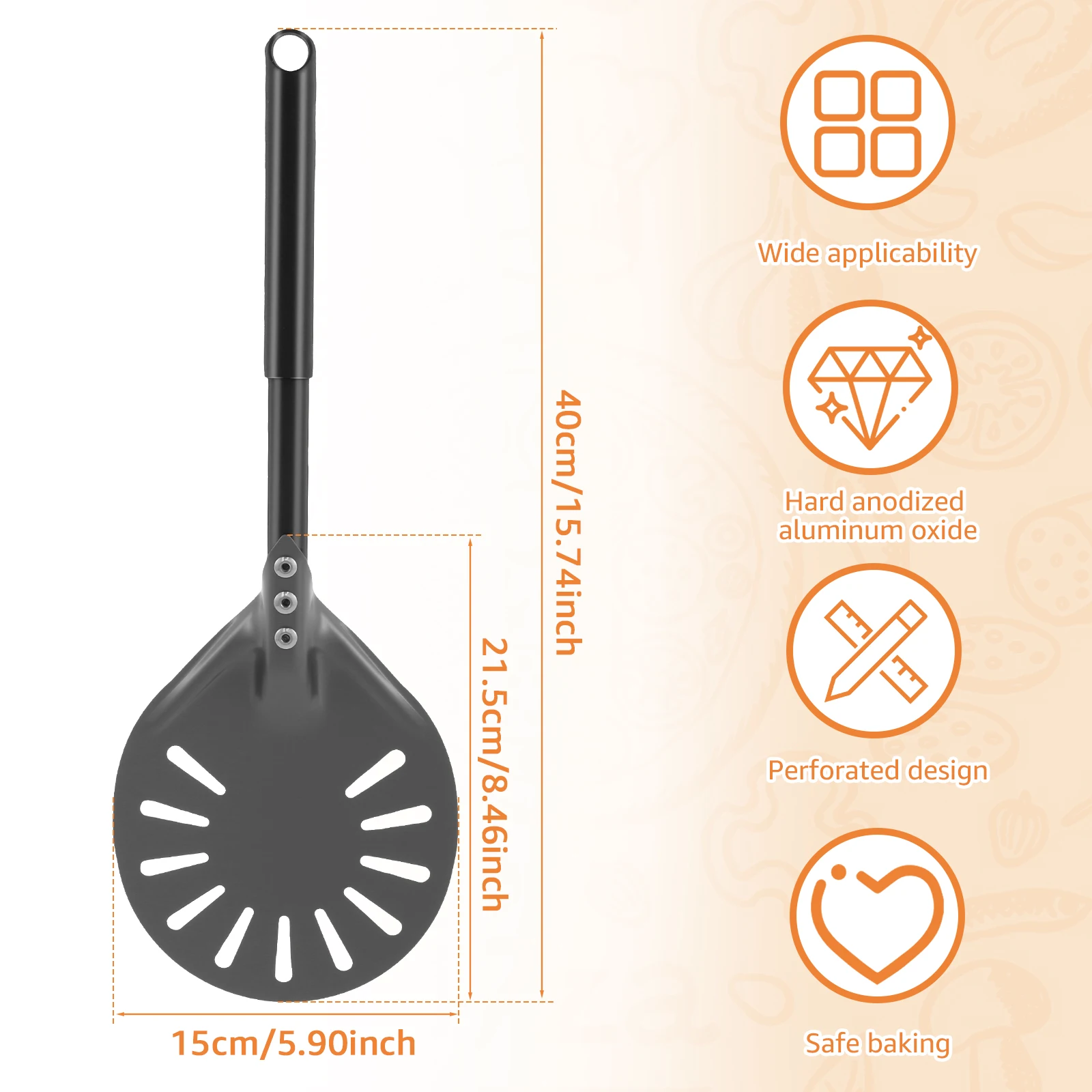 Pizza Turning Peel with Long Handle Aluminum Pizza Peel Spinner Perforated Pizza Turner Spinner Non-Stick Pizza Paddle