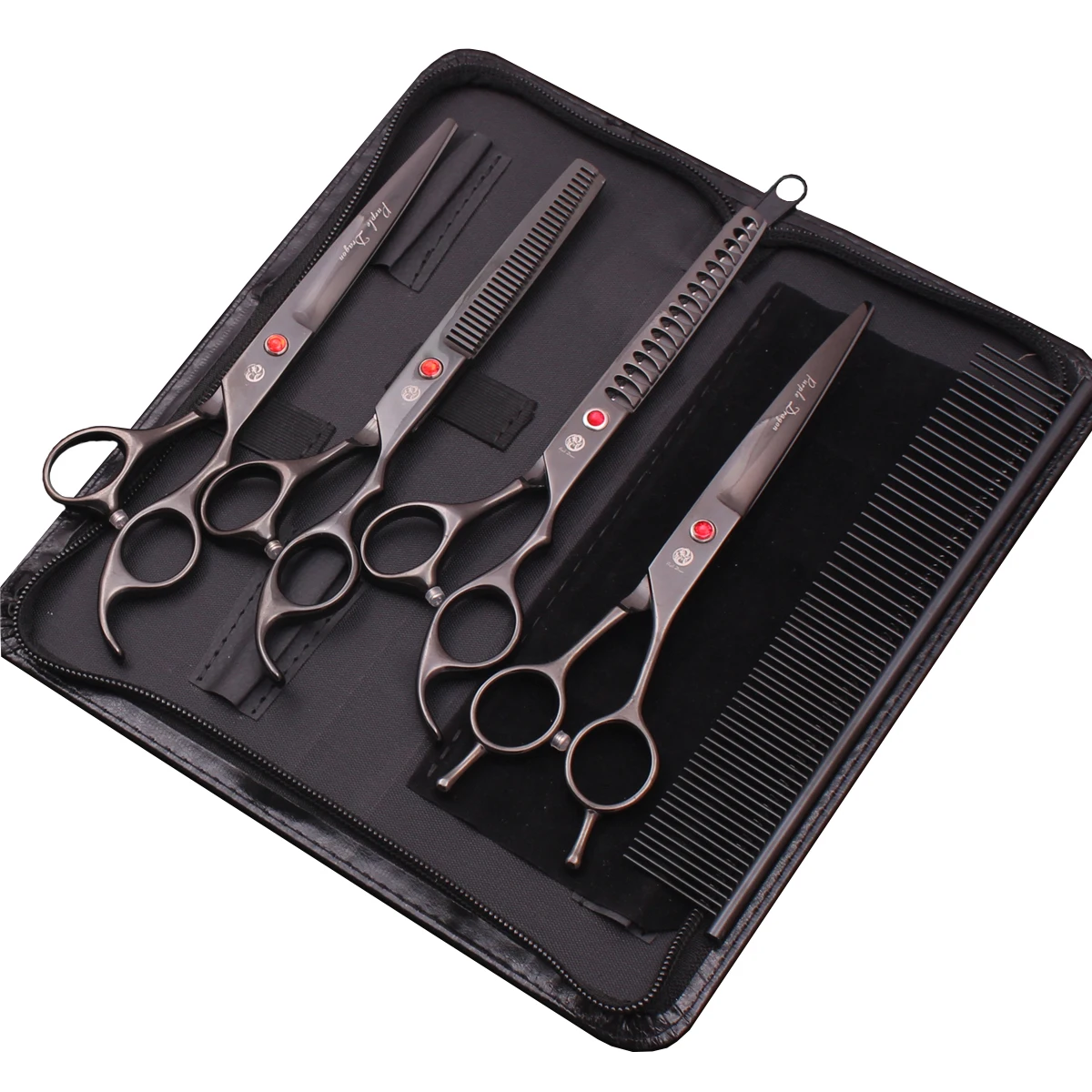 7" Purple Dragon Dog Grooming Scissors Set Japan Steel Curved Scissors Thinning Straight Shears Z3002