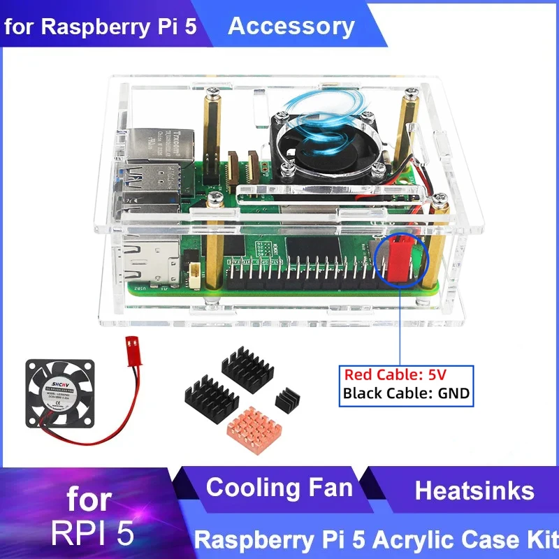 

Raspberry Pi 5 Acrylic Case Tranparent Passive Cooling Shell Optional Cooling Fan Copper Aluminum Heat Sink for Raspberry Pi 5