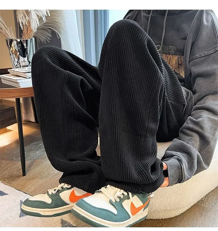Description Picture 3 of itemAutumn Corduroy Straight Trousers Men Loose Solid Casual Drape Trousers Harajuku Fashion Drawstring Street Wide Leg Sweatpant