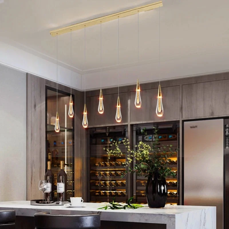 Water drop design crystal chandelier for dining room luxury gold home decor hanging light fixture living room led cristal lamp