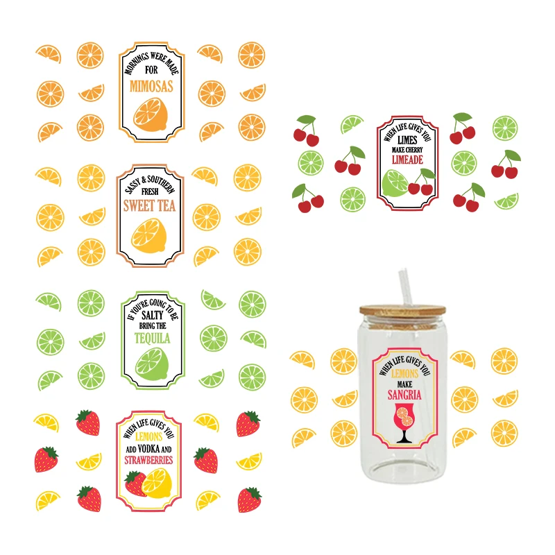 UV DTF Transfer Sticker Lemon Strawberry For The 16oz Libbey Glasses Wraps Bottles Cup Can DIY Waterproof Decals D2547 dtf transfer sticker