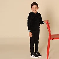 AA-velour hooded set tired dress with hooded lining striped shirt and baby footie romper ribbed family clothing dress for girls 3