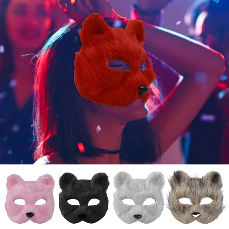 Furry Fox Masks Half Face Eye Mask Cosplay Props Halloween Christmas  Carnival Party Animal Cosplay Mask Masquerade Accessories