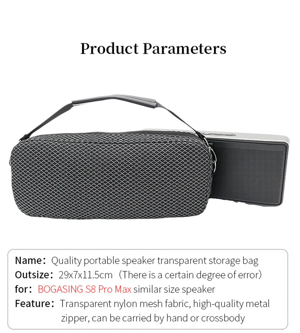 Portable Translucency Bag for BOGASING S8 Pro Max Bluetooth Speaker Sound Permeable Bags Outdoors Travel Carrying Case