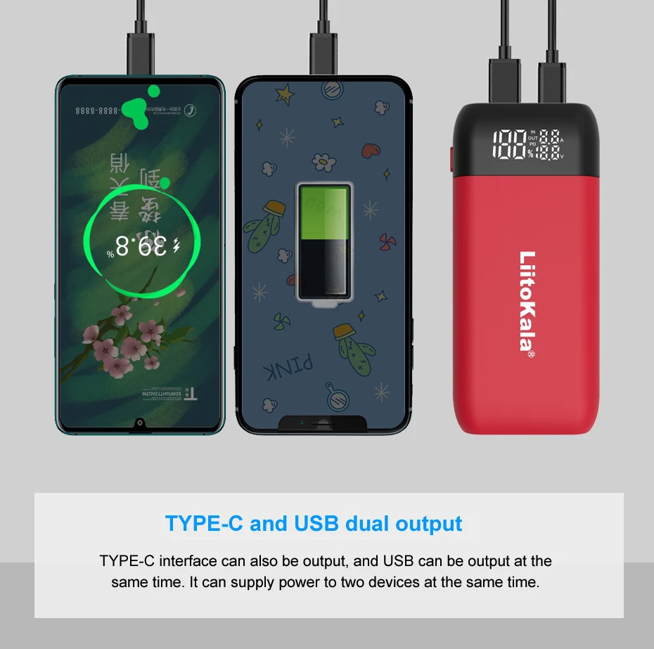 LiitoKala Lii-MP2 충전식 배터리 충전기 및 보조배터리, QC3.0 입출력 디지털 디스플레이, 18650 21700