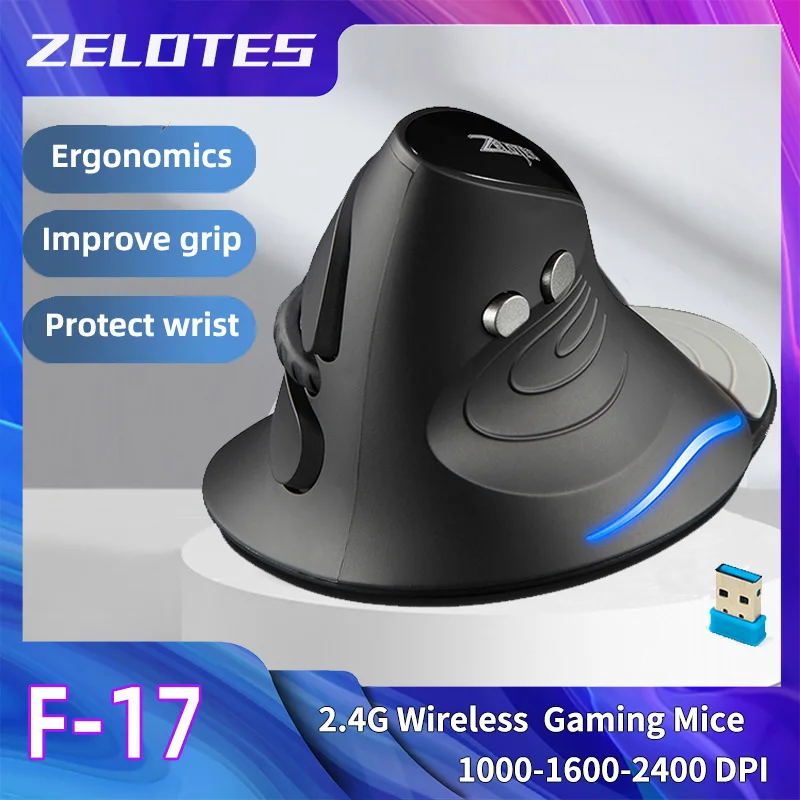 Zelotes F-17 Grip Mouse Vertical 2.4G Wireless Mouse 3-Speed DPI Adjustment Computer Laptop Gaming wireless mouse gaming mouse