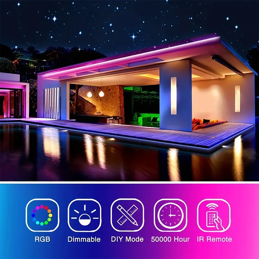 LED Strip Lights RGB 5050 LED Strips Remote Controller Color Changing Tape Light DC 12V Per Meter For Bedroom Room Kitchen Bar 6