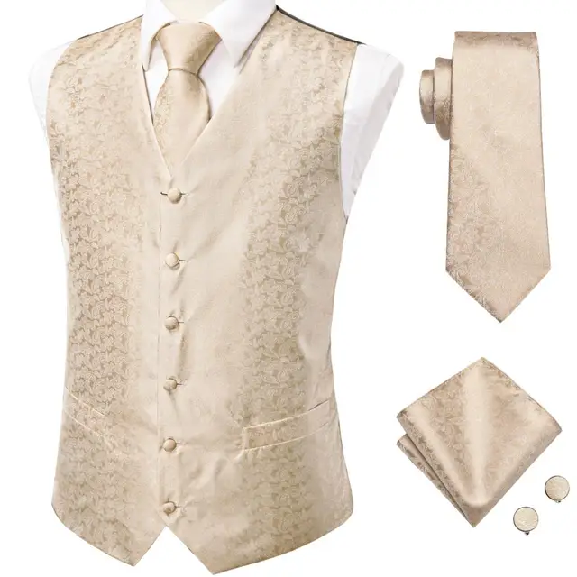 Hi-Tie 20 Color Silk Men's Vests and Tie Business Formal Dresses Slim Vest 4PC Hanky cufflinks for Suit Blue Paisley Waistcoat MS-0036