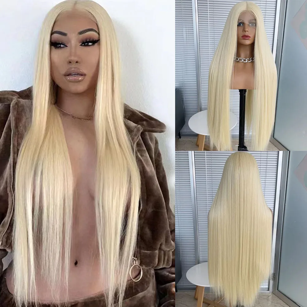 

YYsoo 30inch Long 613# Synthetic 13x4 Lace Front Wigs for Women Futura Fiber Silky Straight Blonde Lace Wig Natural Hairline