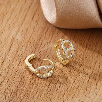 White Zircon Round Stone Antique Hollow Hoop Earrings For Women Vintage Gold Color Ear Buckle Wedding Jewelry Valentine Day Gift