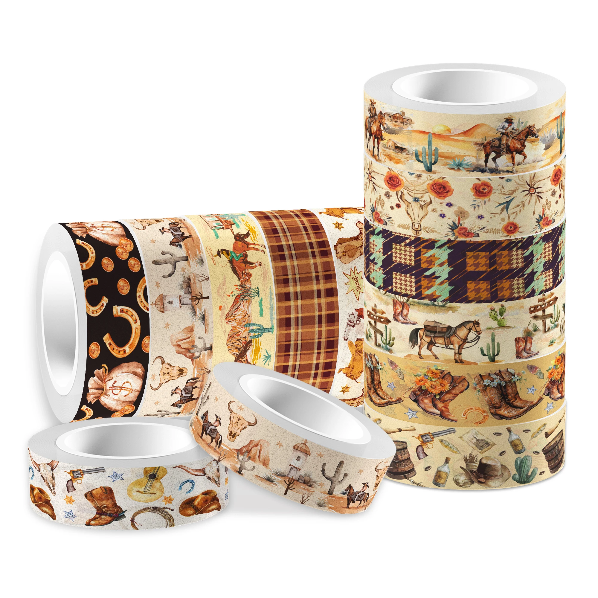 12 Rolls Western Cowboy Themed Washi Tape Set,Decorative Paper Stickers,DIY Craft Tape for Gift Wrapping, Scrapbooking 3