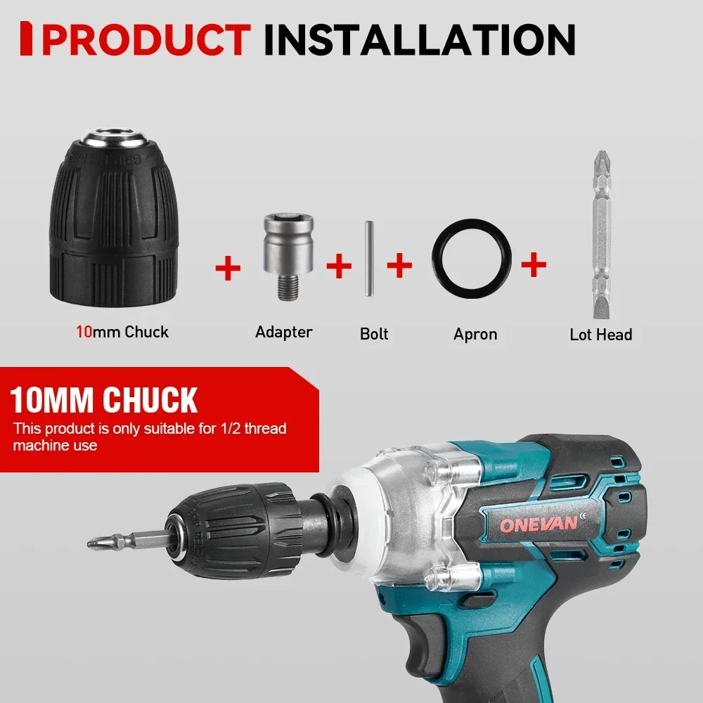 Impact Wrench ONEVAN 12Pcs Set Electric Hexs Socket Adapter Kit