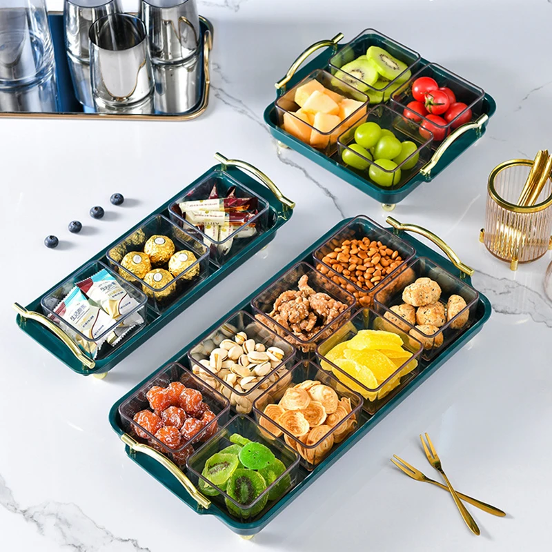 

Plastic Compartment Fruit Plate with Lid Commercial Bar Snack Plate Household Living Room Candy Snack Fruit Dried Fruit Plate