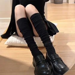 Cozy Pure Cotton Knee - High Solid Color Socks for Fall and Winter Warmth (Black)