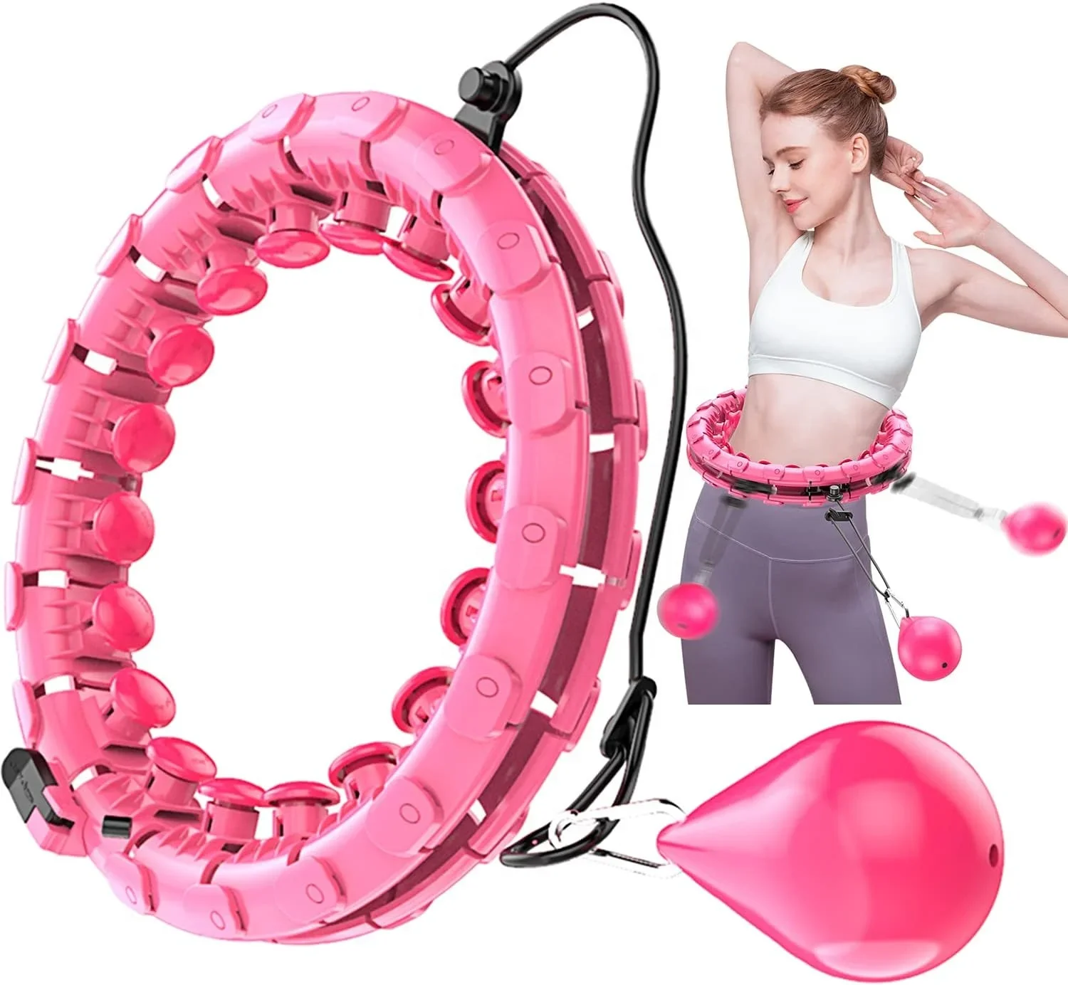 Adjustable Smart Hula Ring for Adults, Weighted Fitness Circle, 24 Detachable Knots, , Hot Selling, New
