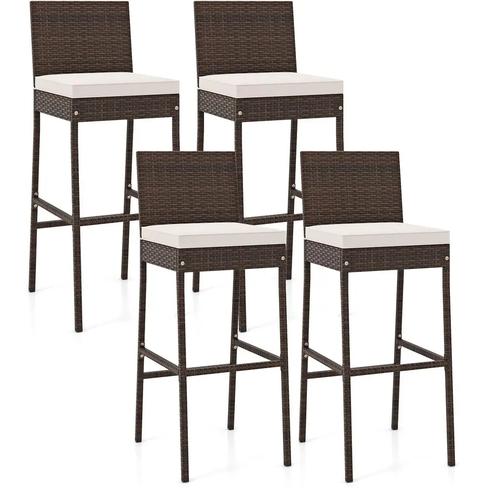 4-Piece Outdoor Wicker Bar Stools – 30" Patio Chairs with Cushions 1