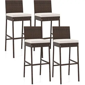 4-Piece Outdoor Wicker Bar Stools – 30" Patio Chairs with Cushions 1