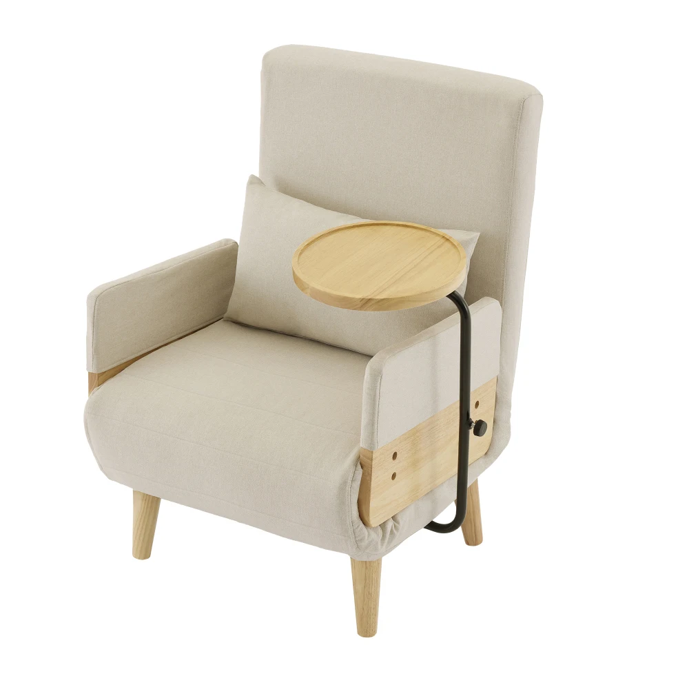 3-in-1 umwandelbarer Sessel mit Schlaffunktion, weichem Kissen und Holztisch für Wohnzimmer, Schlafzimmer, Büro, Wohnung – Detail 15
