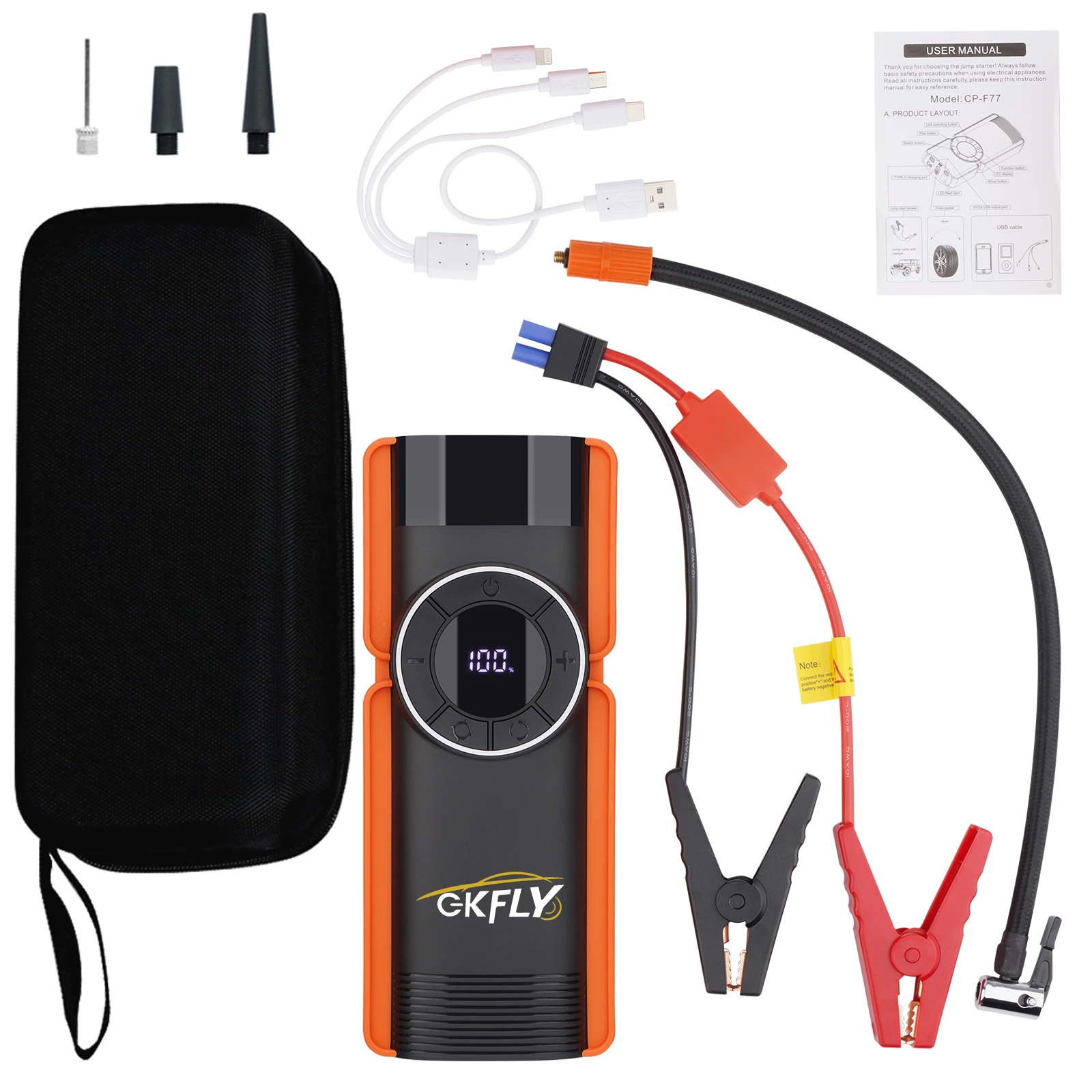 GKFLY Car Jump Starter 16000mAh Battery Power Bank 1400A Jumpstarter Auto Buster 150PSI Air Compressor Car Tire Inflator