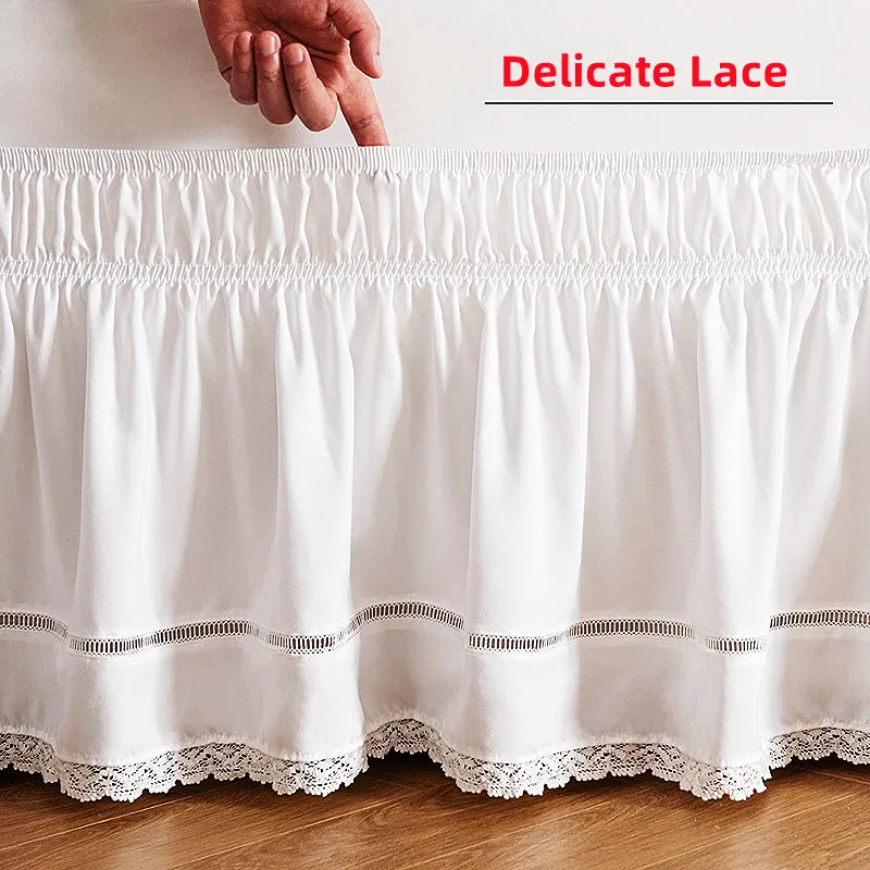 Elegant Embroidery Craft Wrap Around Crochet Ruffle Lace Bed Skirt Luxury Bedroom Decor