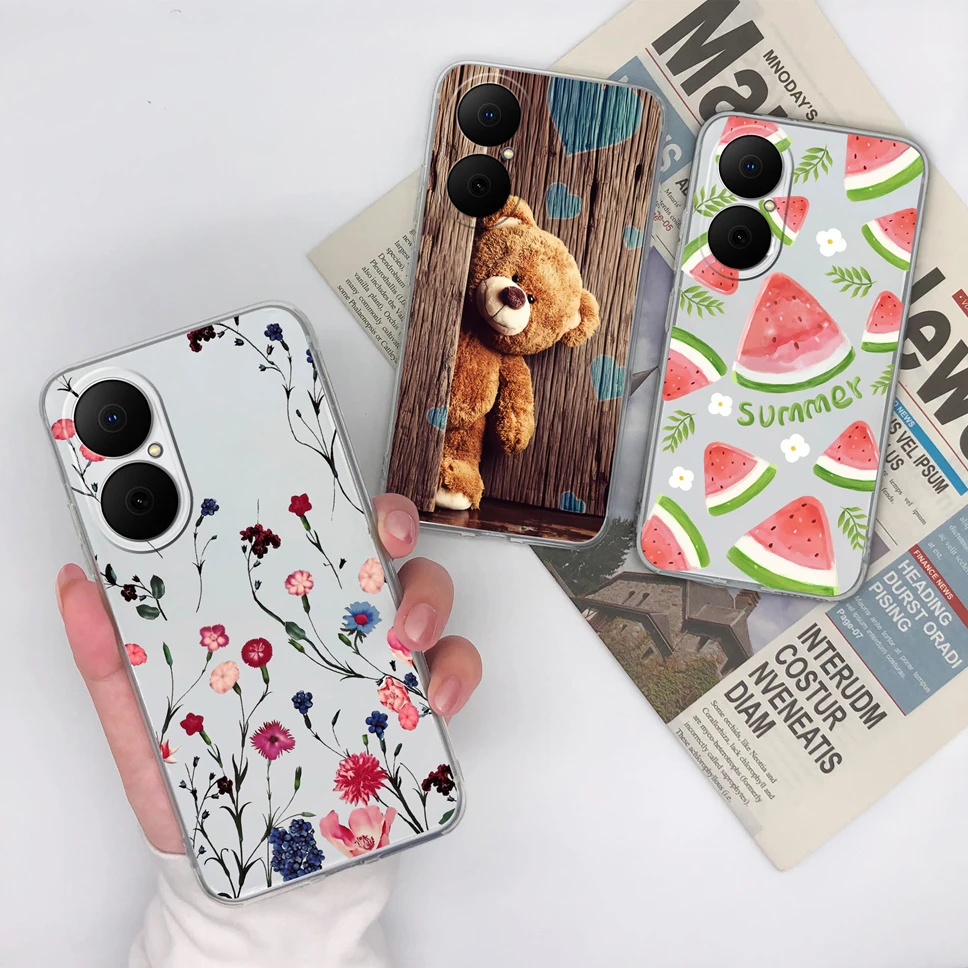 Lovely Flower Bear Transparent Soft TPU Case - Anti-Drop Silicone Back Cover