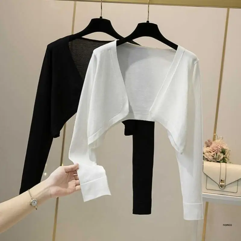 

Women Mini Knitwear Lightweight Cardigans Shrugs Open Front Sweater Draped Tops