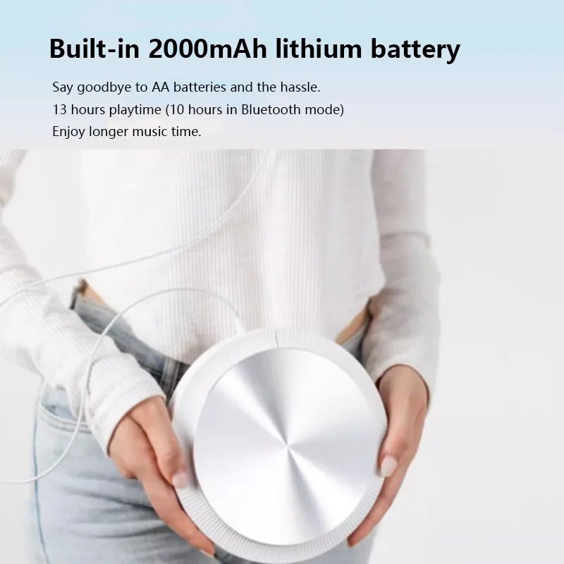 휴대용 CD 플레이어 무선 블루투스 내장 2000MAh 배터리 ASP 충격 방지 HIFI 워크맨 HD 무손실 스테레오 레코드 플레이어
