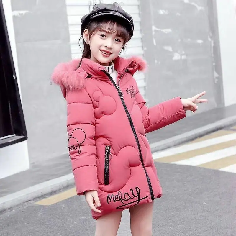 Girls Winter Jacket - Heavyweight Long Style Coat With Detachable Velvet Hood