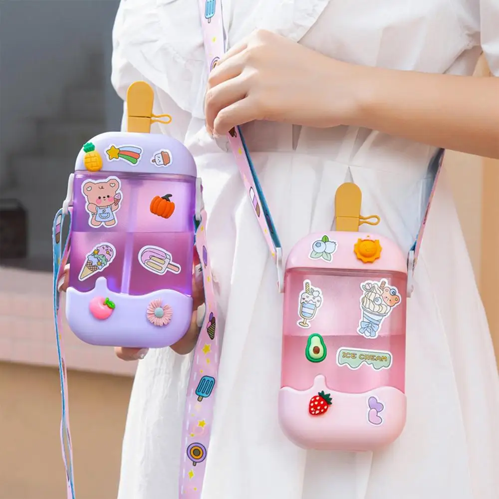 Girls Water Sippy Cup Ice Cream Stick Lady Water Bottles With Straw Leakproof Water Bottles Outdoor Women'S Sports Gym Bottle