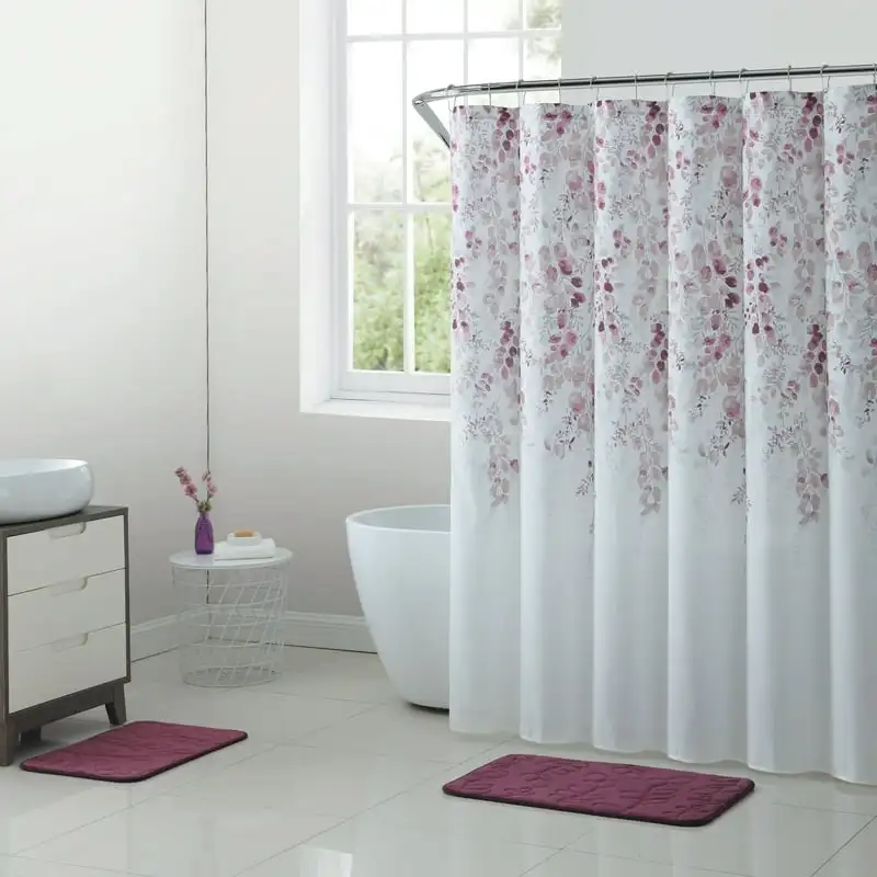 

Mauve Floral Polyester Shower Curtain Set, 15-Piece