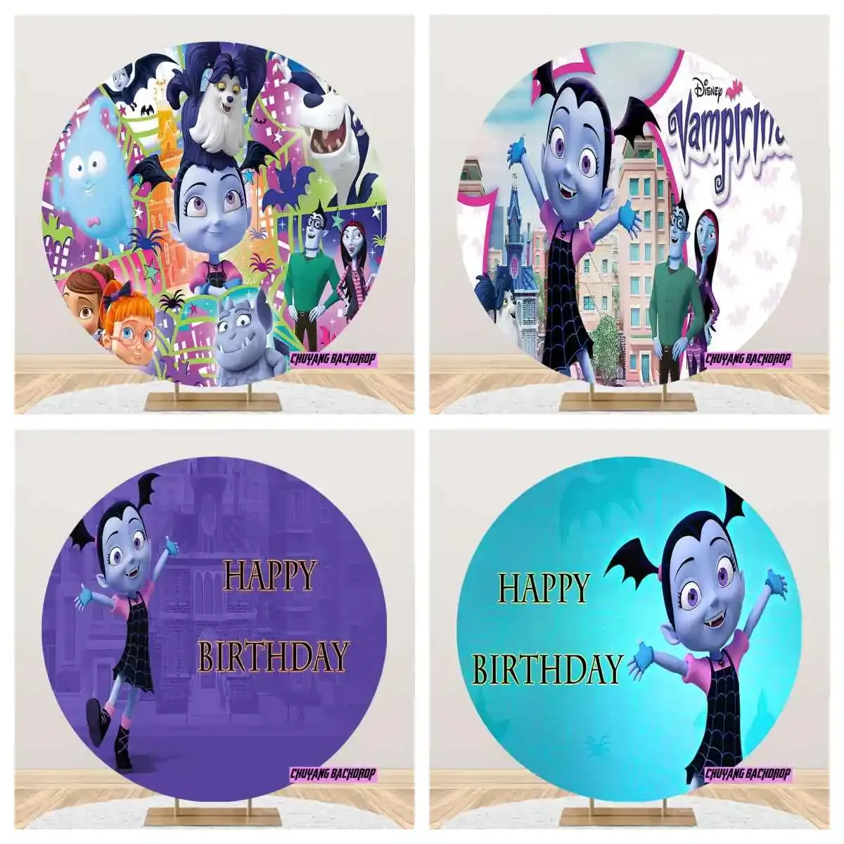 

Elastic Princess Little Girl Halloween Vampirina Backdrop Round Cover Girls Birthday Party Photography Backdrop Decor Banner